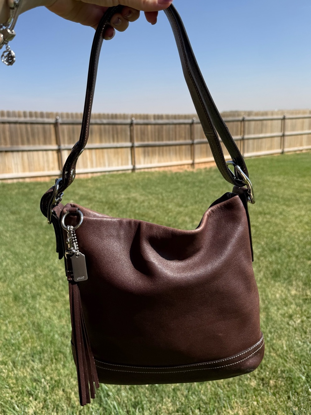 Coach Chocolate Brown Leather Shoulder Bag with Tassel Style #1415